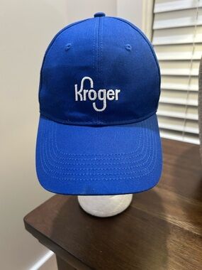 Kroger Advertising Hat Employee Uniform Cap Strap Back Blue White Script Logo